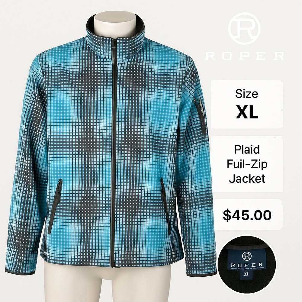 Roper Women's Softshell Jacket Blue Plaid Zip Front Western Outdoor Coat XL